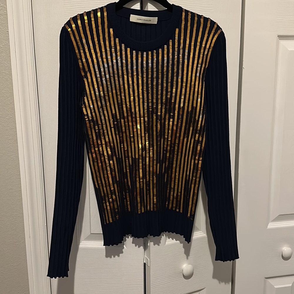 Cedric Charlier Gold Sparkle Stretch Sweater - Fits XS-M